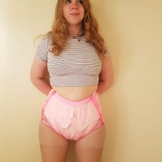 Pink front popper Plastic pants