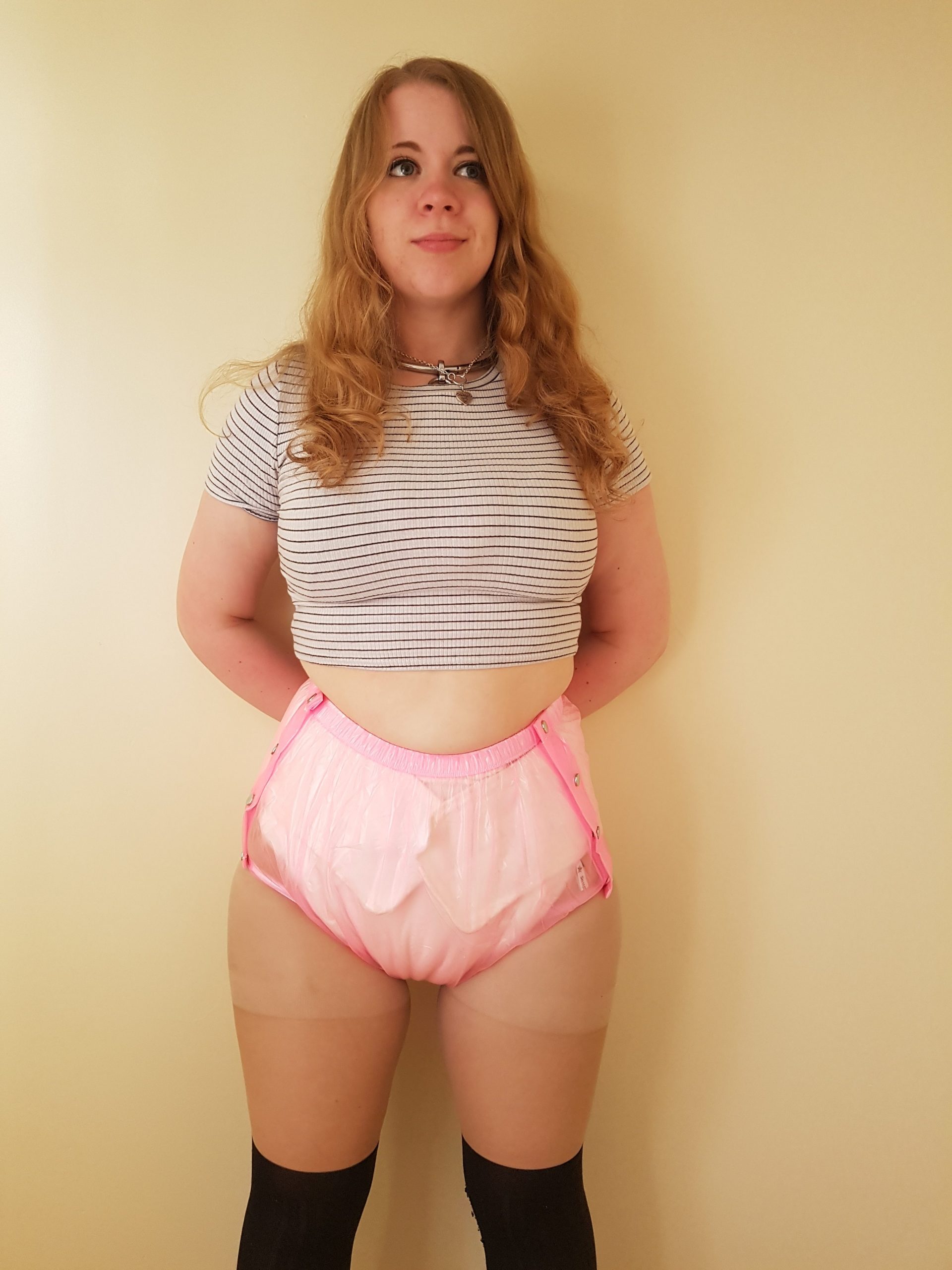 Pink front popper Plastic pants