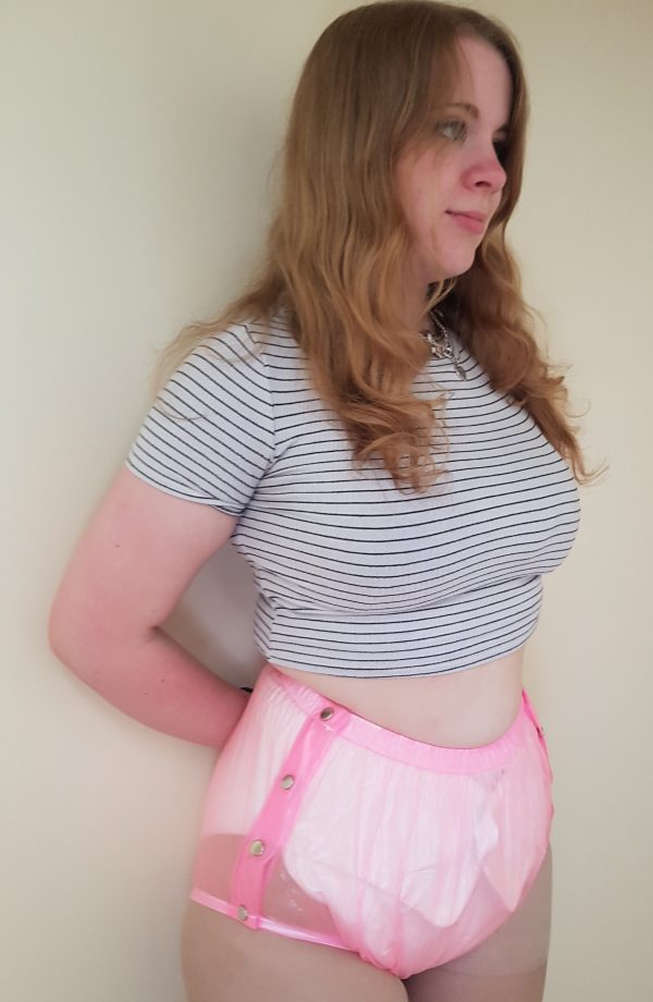 Pink front popper Plastic pants - Image 3