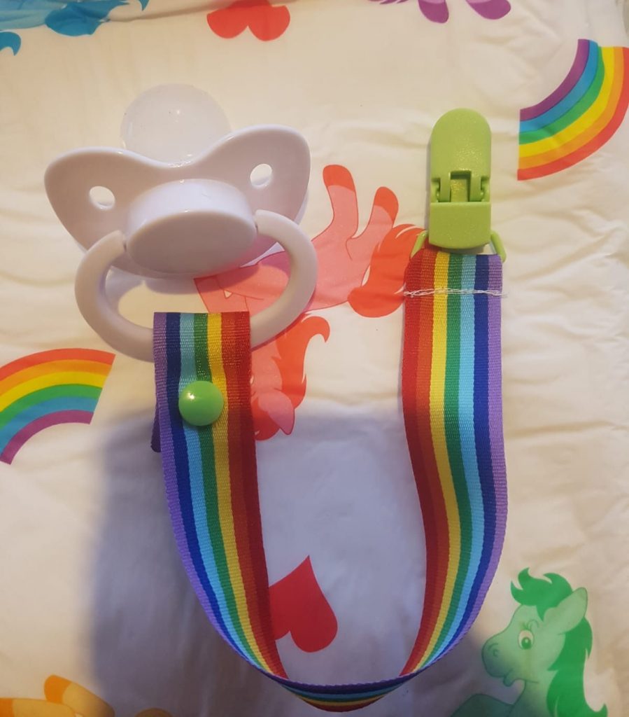 Pride pacifier clip and White Pacifier