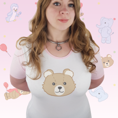 Baby Bear Head custom printed Onesie Bodysuit Pink Binding