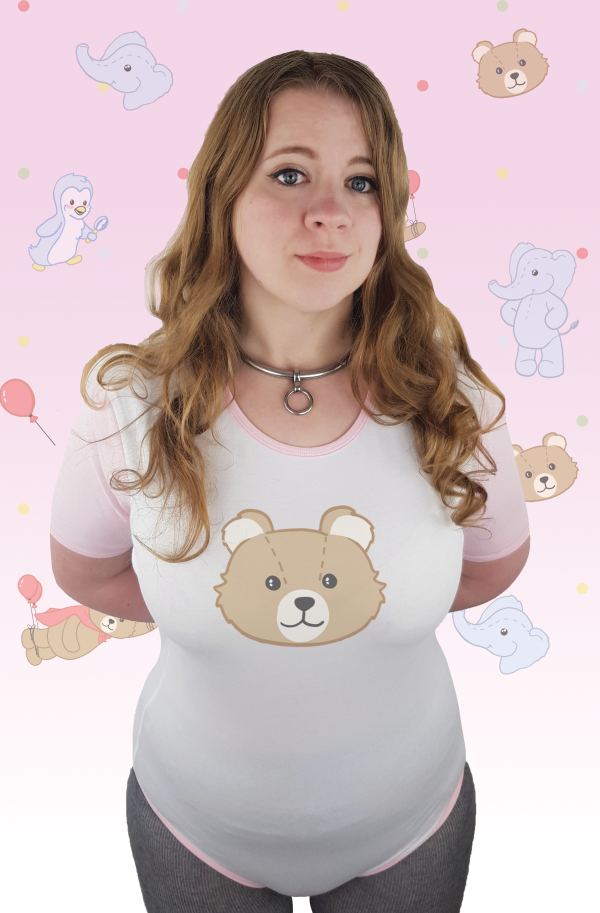 Baby Bear Head custom printed Onesie Bodysuit Pink Binding