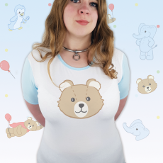 Baby Bear Head custom printed Onesie Bodysuit Blue Binding