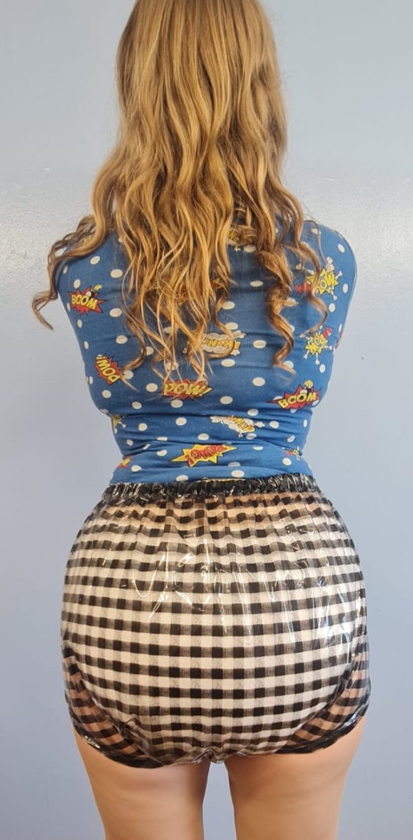 Black Gingham thick Elastic Premium Plastic Pants - Image 14