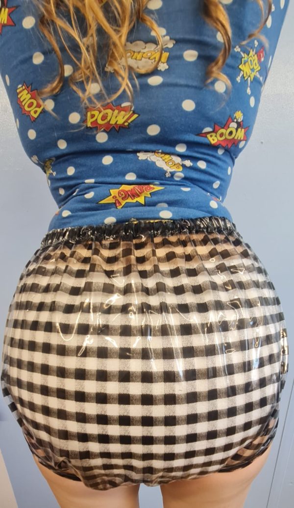 Black Gingham thick Elastic Premium Plastic Pants - Image 13