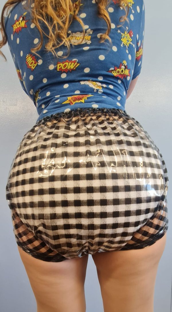 Black Gingham thick Elastic Premium Plastic Pants - Image 12