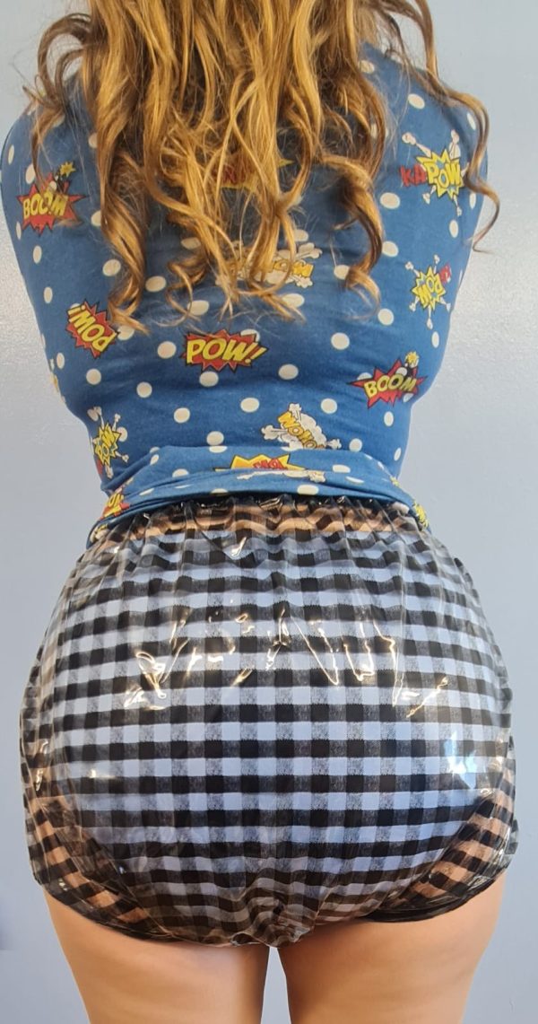 Black Gingham thick Elastic Premium Plastic Pants - Image 9