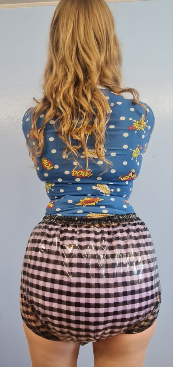 Black Gingham thick Elastic Premium Plastic Pants - Image 7