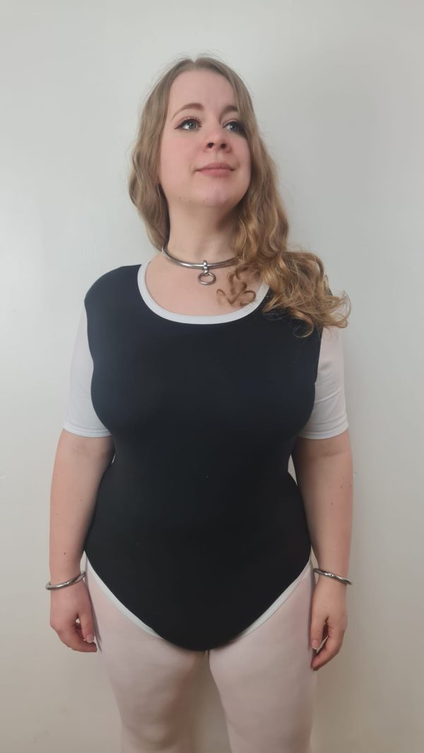 Plain and simple Onesie Bodysuit Black with White Binding - Image 3